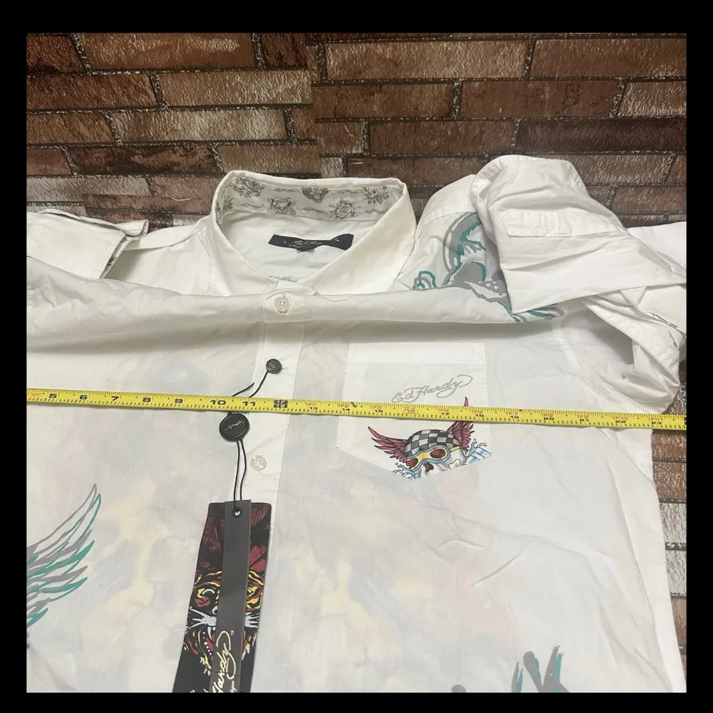 Ed Hardy White Shirt with Black Tattoo Graphics - Image 5