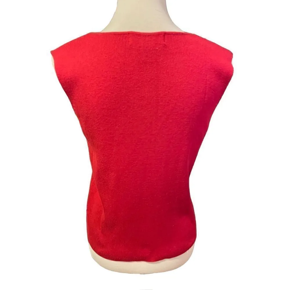 Dressbarn Women's V Neck Sweater Top Cap Sleeve Acrylic Cotton Ribbed Red Medium - Image 3