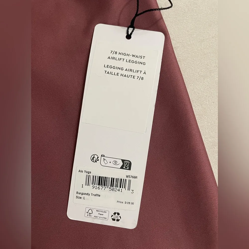 Alo Yoga NWT 7/8 High-Waist Airlift Leggings In A Burgundy Truffle Size L - Image 7