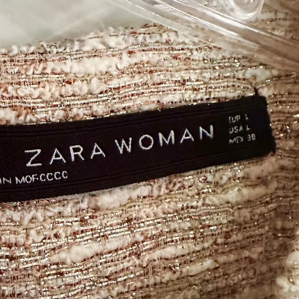 Zara Tweed Metallic Sleeveless Party Cocktail Dress Women's Large Gold Black Zip - Image 4