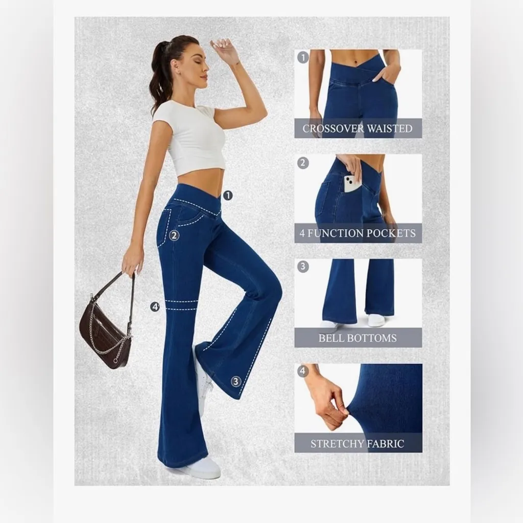 NEW Y2K Bell Bottom Jeans Stretchy Jeans Flare Leggings Jeggings M 28/29” Blue - Image 8