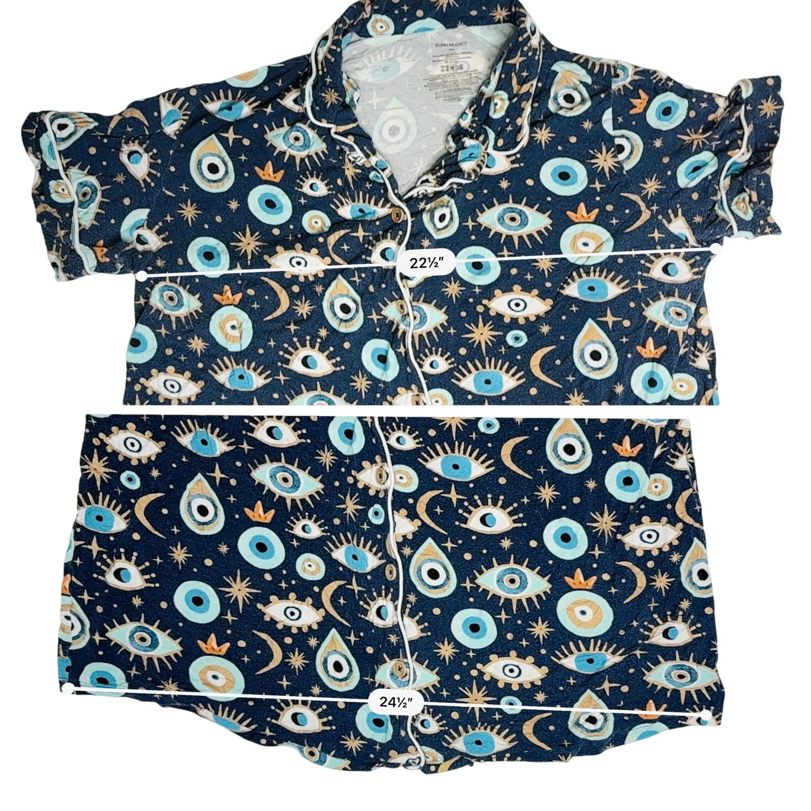Posh Peanut Bamboo Fiona Evil Eye Blue Pajama Pant Set Long Sleeves 2XL Lounging Size XXL - Image 3