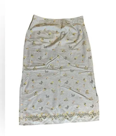 Liz Claiborne Lizwear Jean Skirt Size 10 Chambray Blue Daisy Floral Straight - Image 2