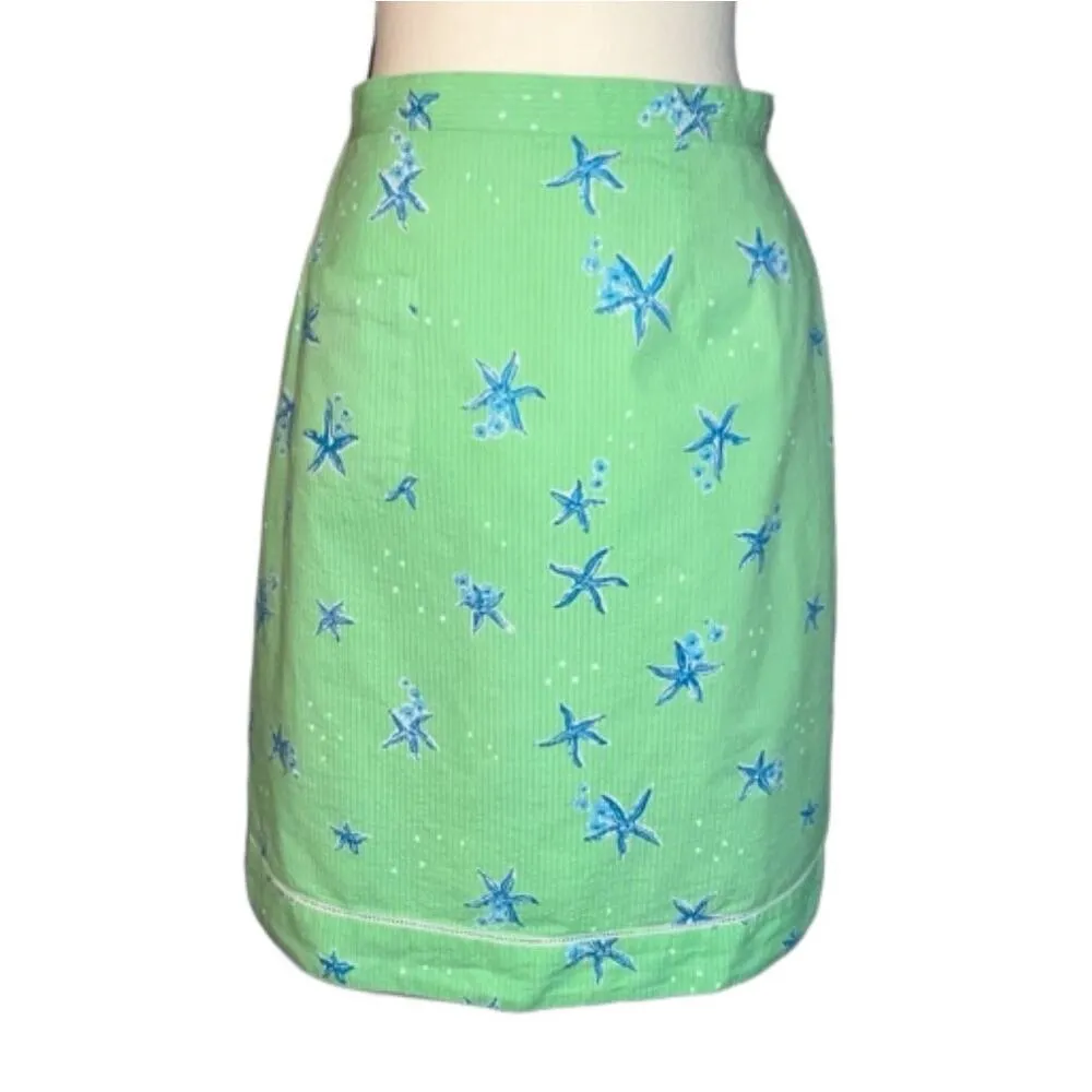Lilly Pulitzer 100% Cotton Mint Green A-Line Skirt Blue Starfish Pocket Size 6 - Image 3