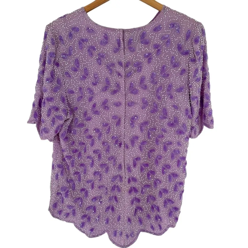Vintage Jean for Joseph LeBon Lilac Purple Fully Beaded Top & Skirt Size 12 Set - Image 4