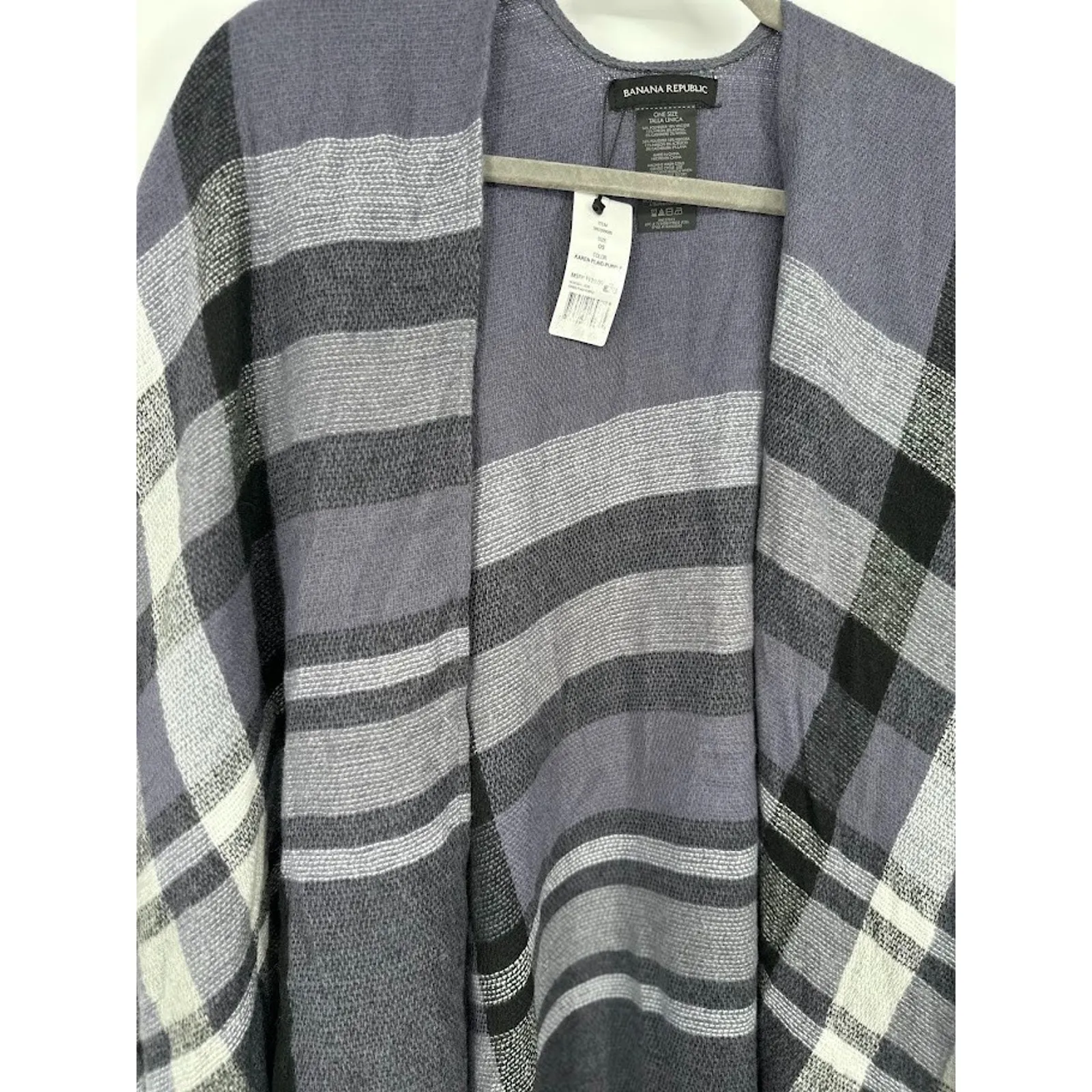 Banana Republic Sweater Women Plaid Cashmere Wool Blend Shawl Wrap Poncho Fringe - Image 4