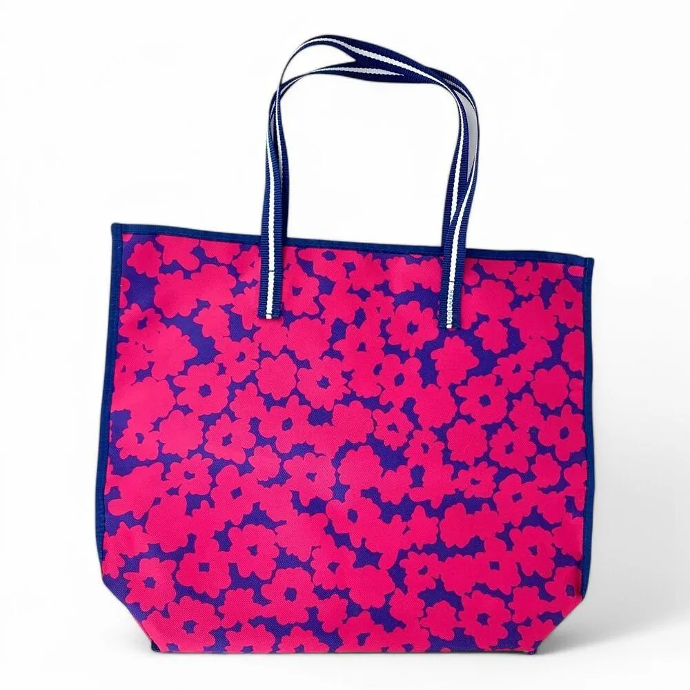Estee Lauder Floral Tote Beach Bag Fuchsia Navy Large - Image 4