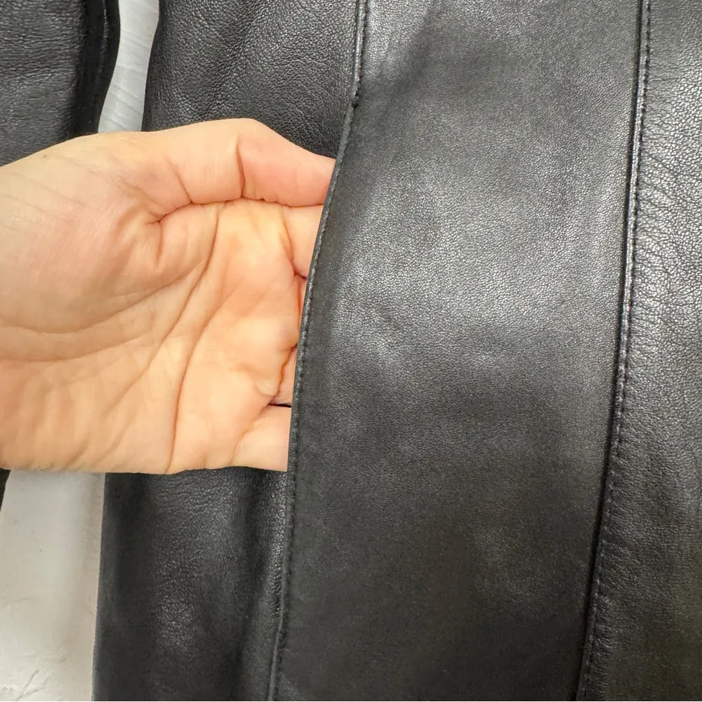 Vintage Wilson’s Leather Black Fitted Long Line Jacket Womens M Y2K 90s Rachel - Image 3