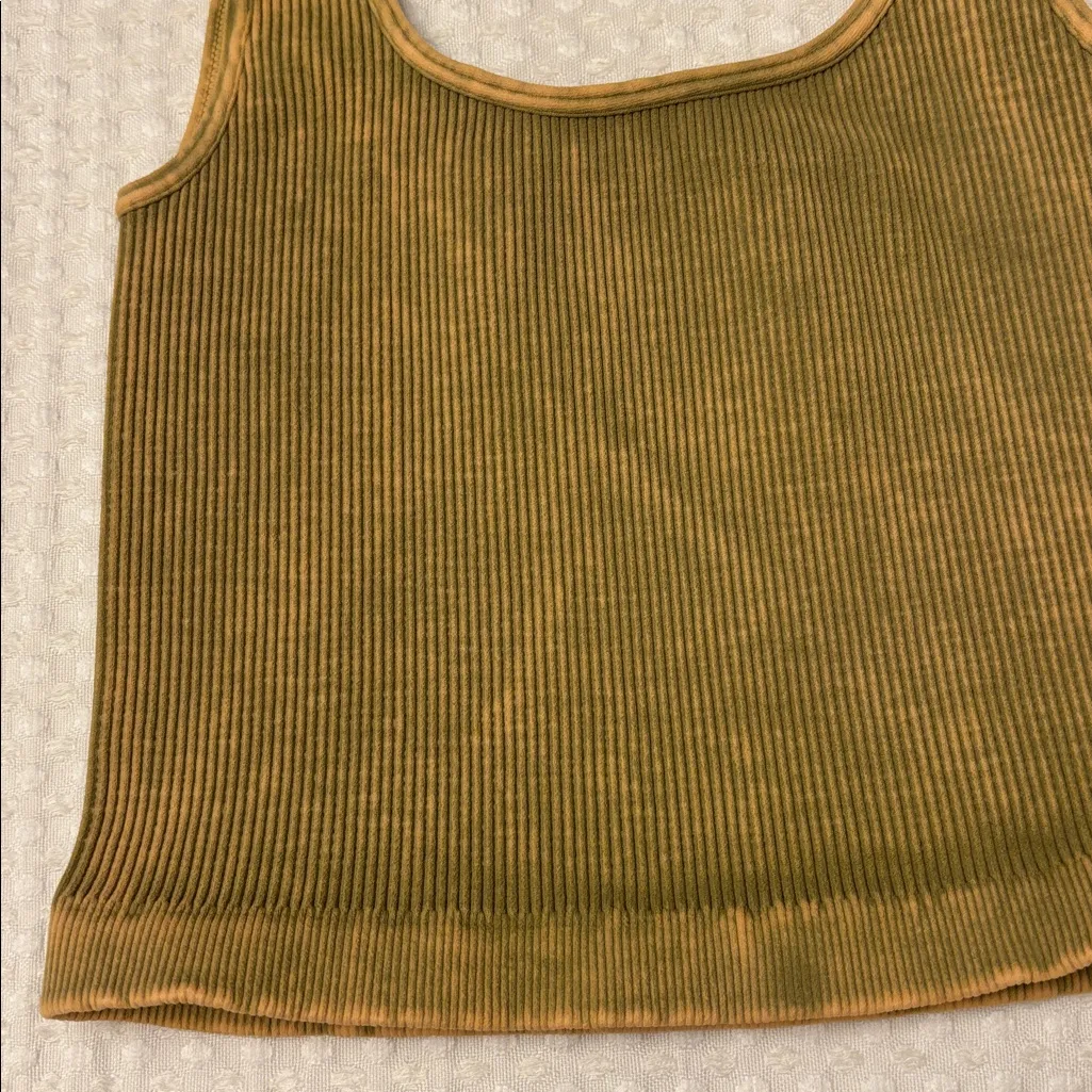 NEW! Free People HAPPINESS RUNS SQUARE NECK Ribbed Crop Top XS/S Gold Green Tan - Image 7