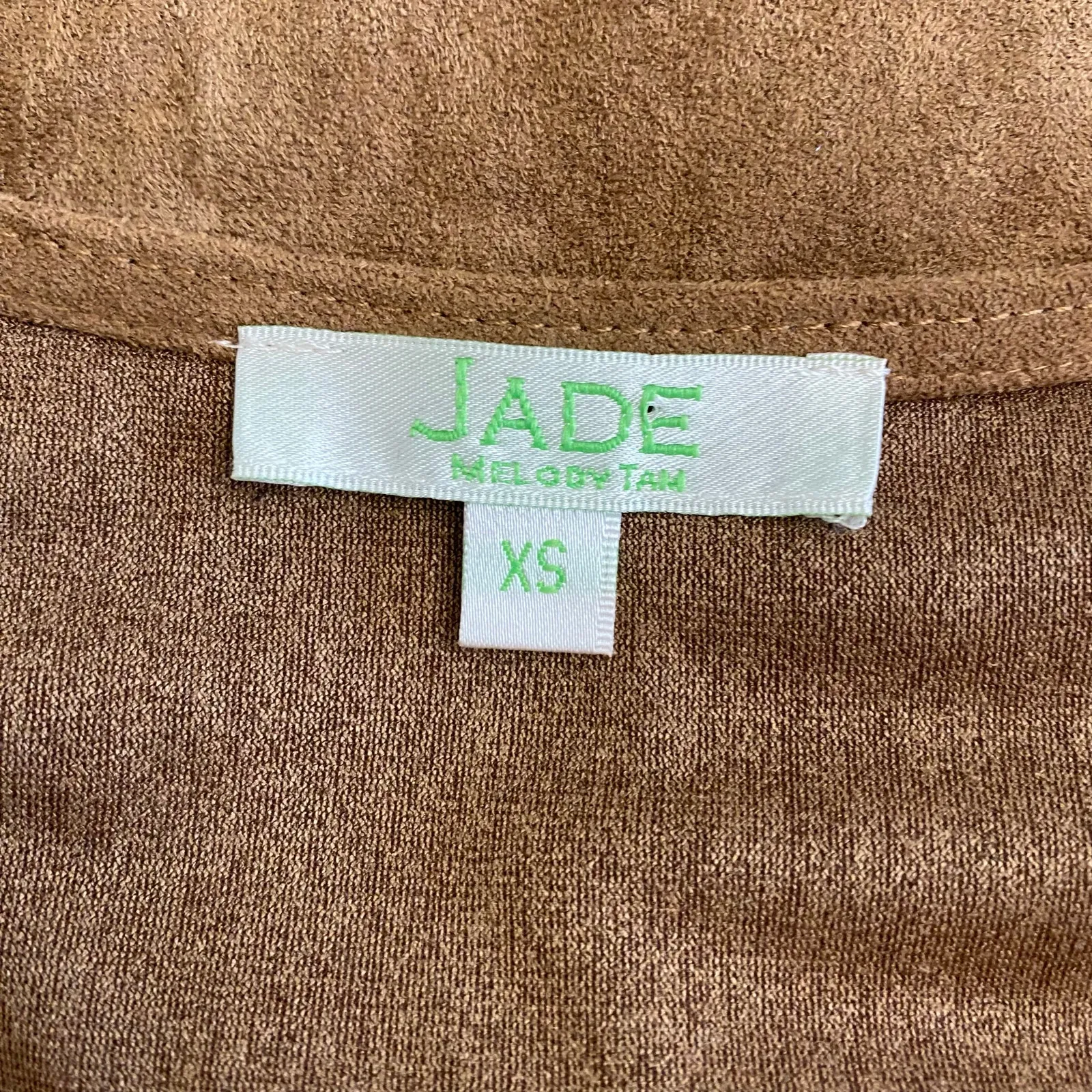 Jade by Melody Tam XS Faux Suede Tan Ruffle‎ Sleeve V - Image 2