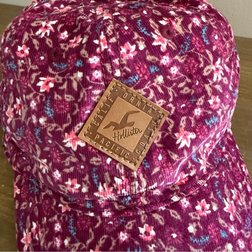 Hollister pink Floral corduroy cap adjustable Hat one size - Image 3