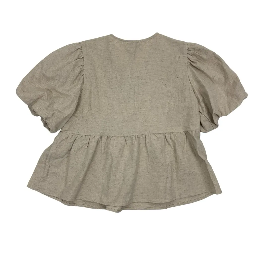 Lost Wander Top Small Tan Linen Button Down Boho Summer Resort‎ - Image 2