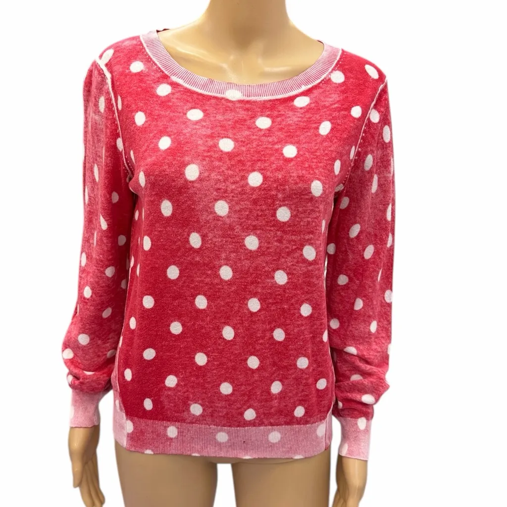 LC Lauren Conrad Red and White Polka Dot Burnout Sweater Medium - Image 3