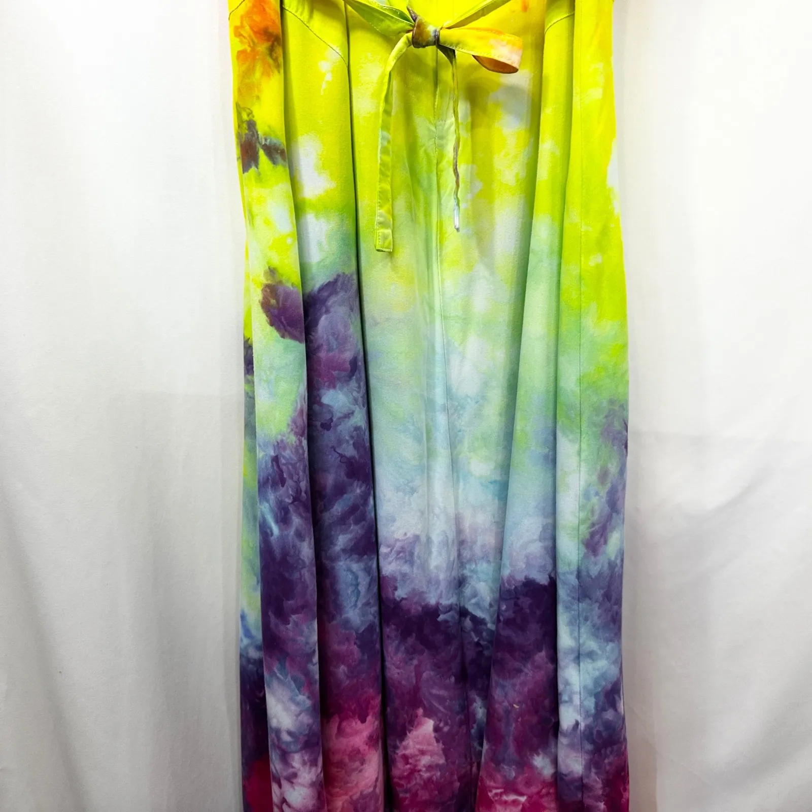 Tie Dye Medium Maxi Dress Handmade Rainbow Eyelet Hem Sleeveless Vacation 1760 Pink - Image 14