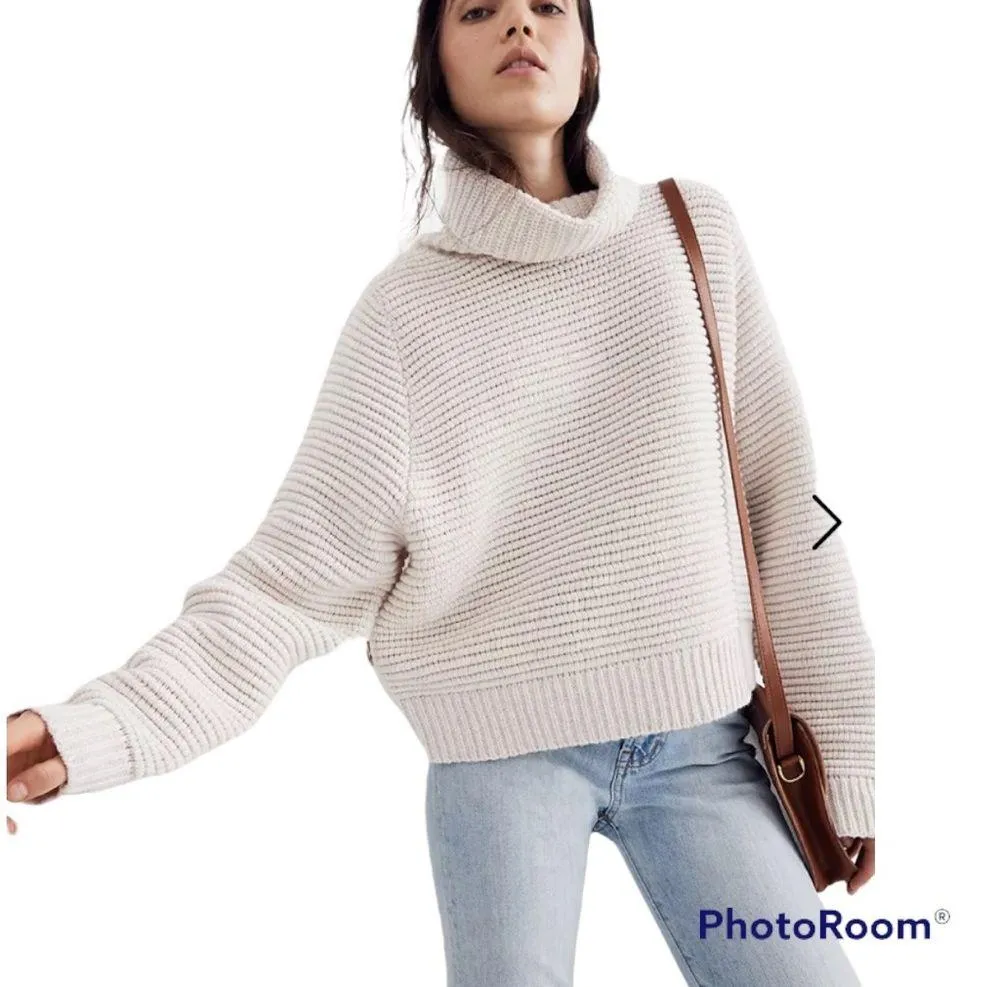Madewell Side Button Turtleneck Chunky Merino Wool Blend Textured Sweater Sz XS - Image 7