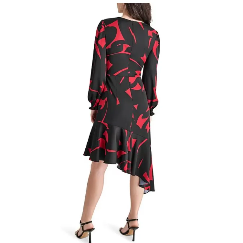 NWT DKNY Surplice V-Neck Long Balloon Sleeve Asymmetrical Hem Dress - Image 3