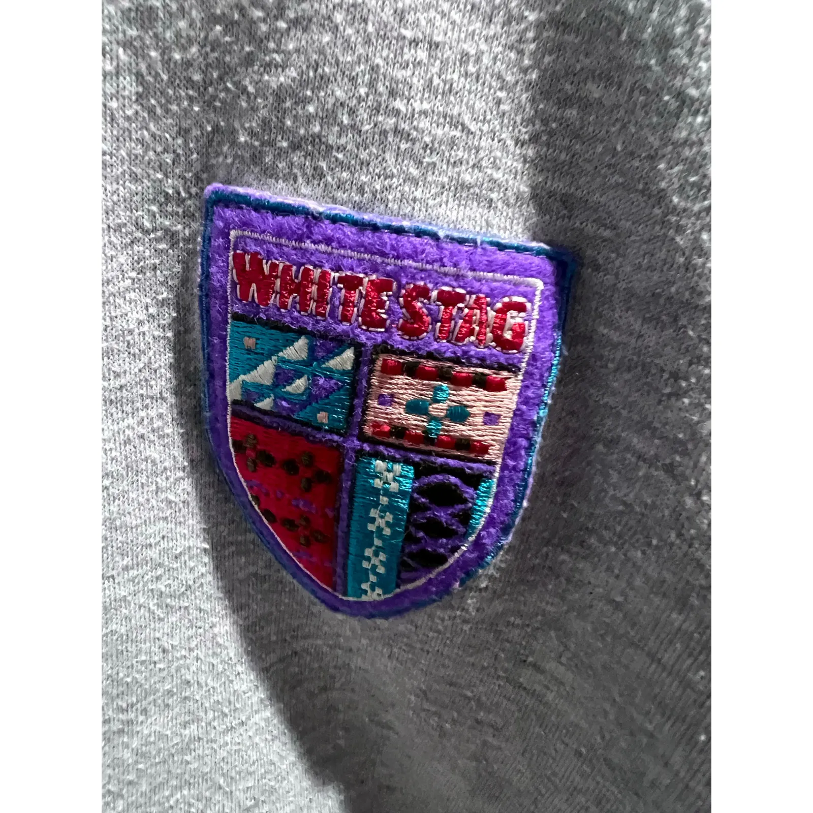 Vintage White Stag Collection Sweatshirt 90s Colorblock Gray Purple Teal Crest L - Image 6