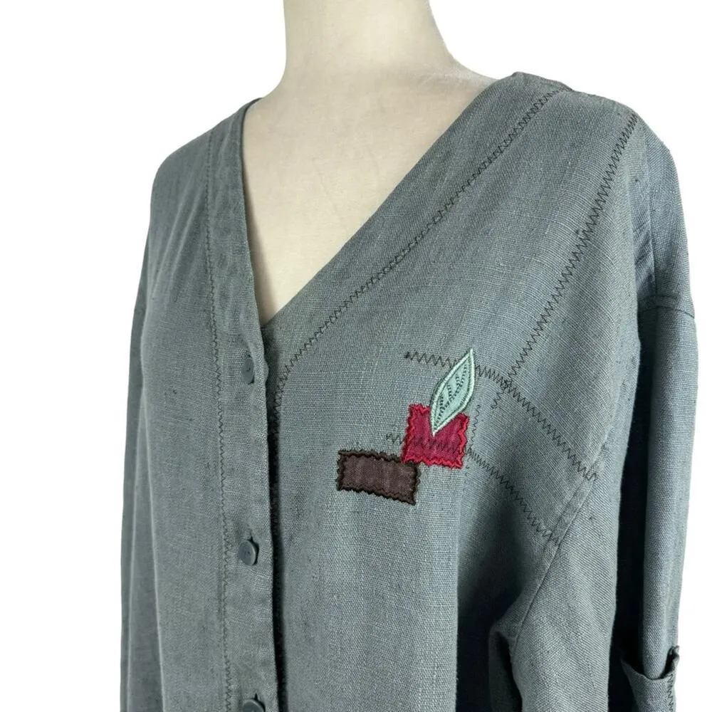J.JIll Sz 2X Vintage Early Linen Art-to-Wear Patchwork Lagenlook Jacket Coat - Image 8