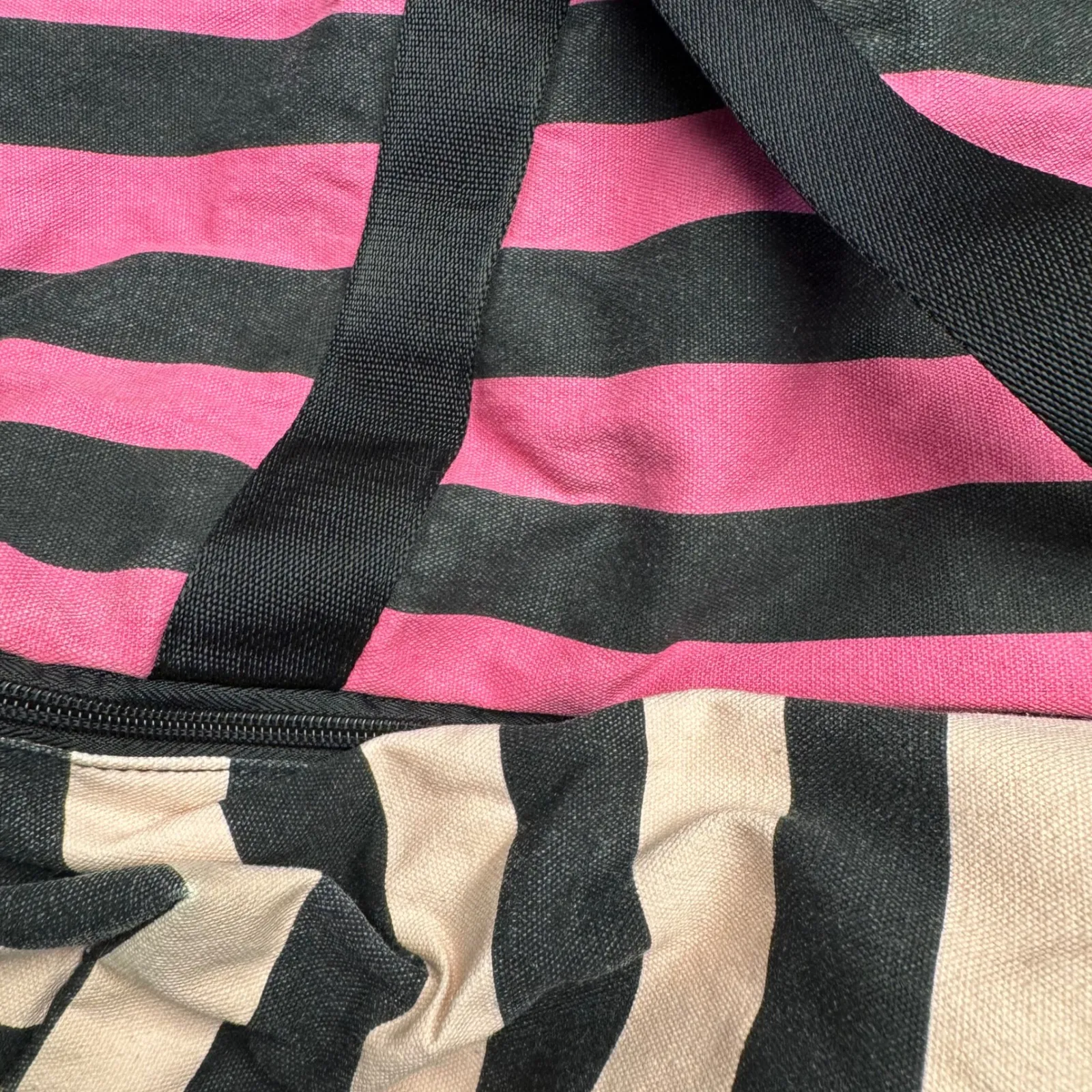 Victoria's Secret Pink Black Stripe‎ Duffle Bag Weekend Travel Gym Bag - Image 2