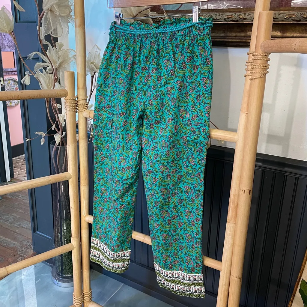 Sundance Vibrant Reef Cotton Cargo Floral Print Teal Pants - Image 9