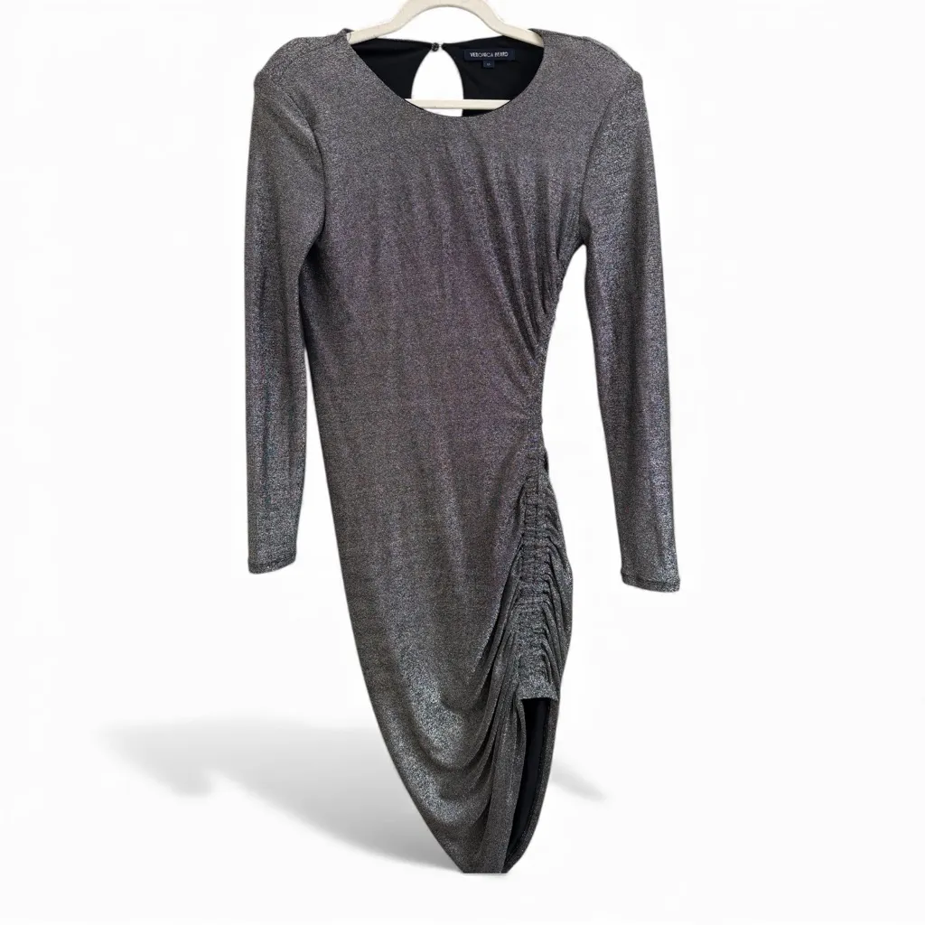 NEW Veronica Beard Cyrus Ruched Shimmer Silver  Mini Dress Sz XS - MSRP $248 - Image 3