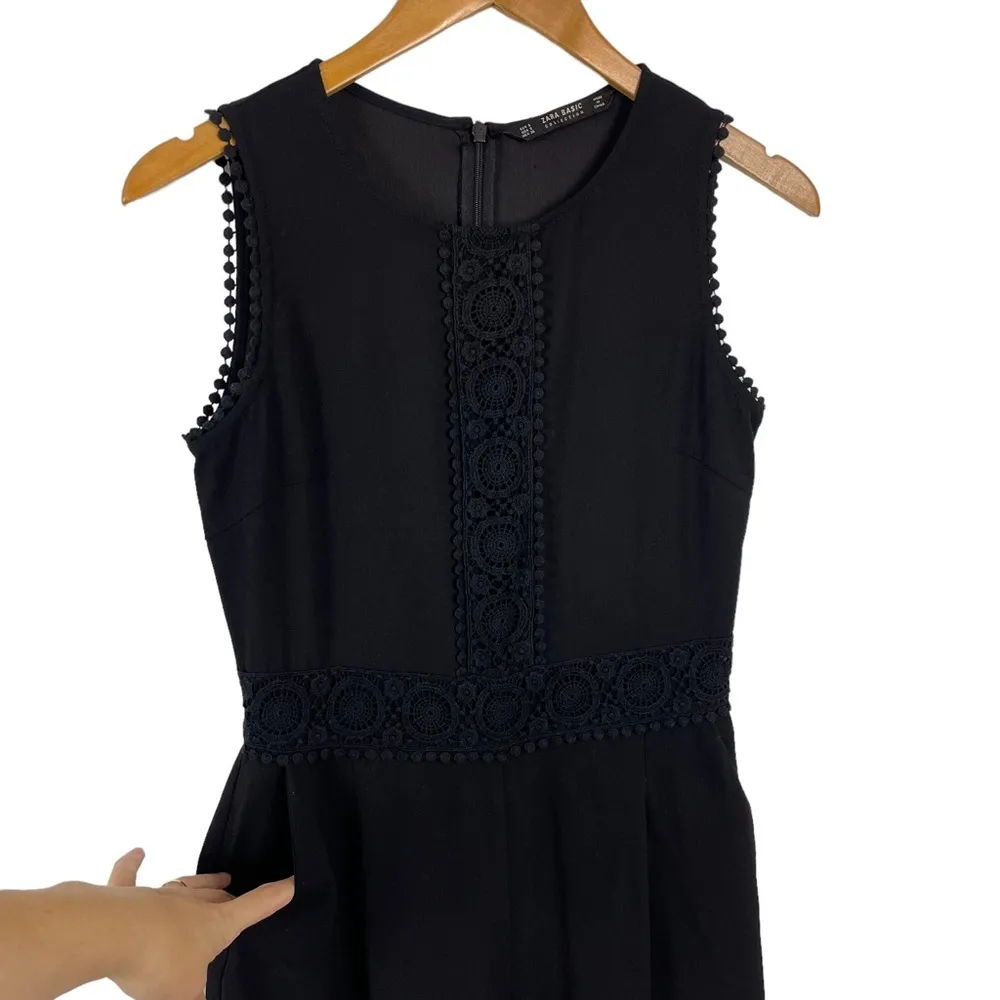 Zara Eyelet Lace Sleeveless Wide Leg Black Jumpsuit Size Small Pockets Office - Image 4