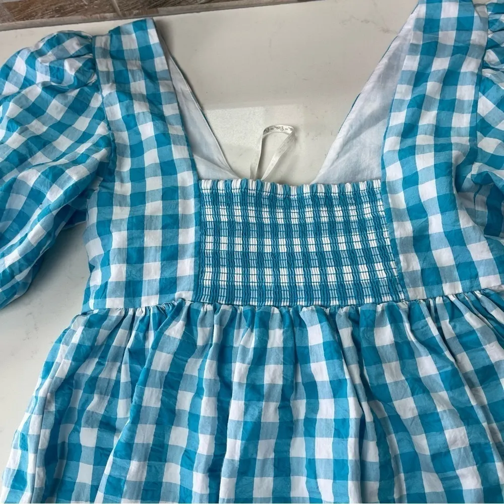 LILLY Pulitzer Sarafina Gingham Babydoll Cotton blend Top Blouse White blue  00 - Image 10