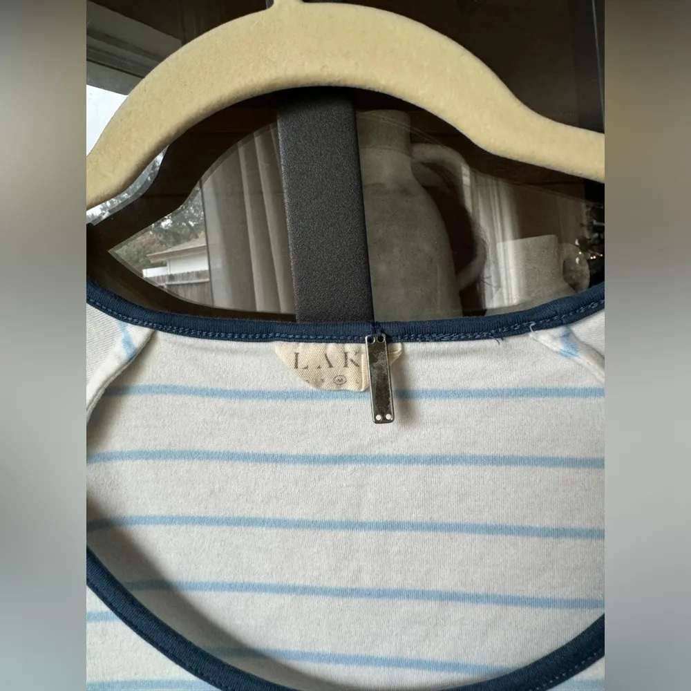 LAKE Pajamas pima cotton top tee short sleeve navy stripes marine light blue Size M - Image 3