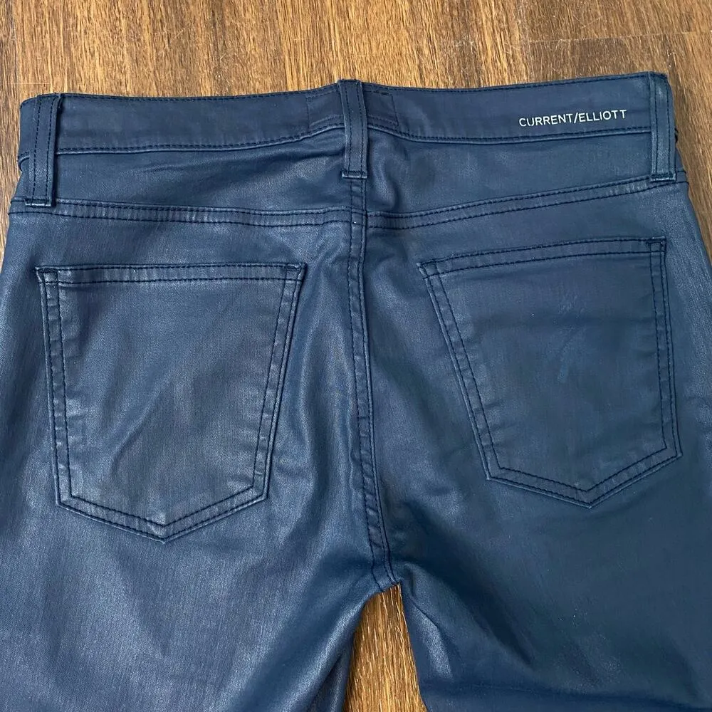 Current/Elliott Navy Coated The Soho Zip Stiletto Moto Skinny Pant Sz 27 4 - Image 8