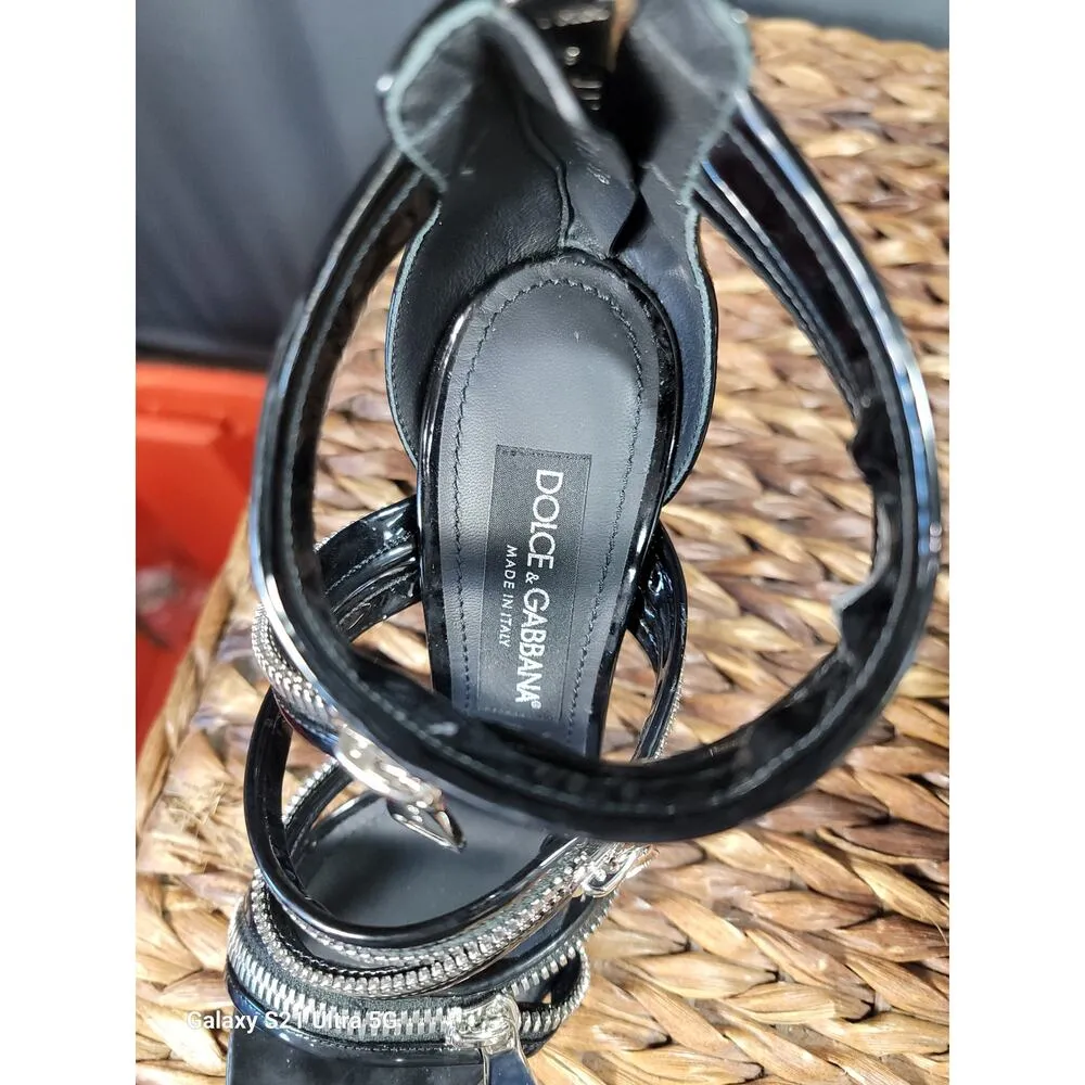 Dolce & Gabbana Heels Women's 6.5 Black Patent Leather Zip Up Stiletto Pump - Image 14
