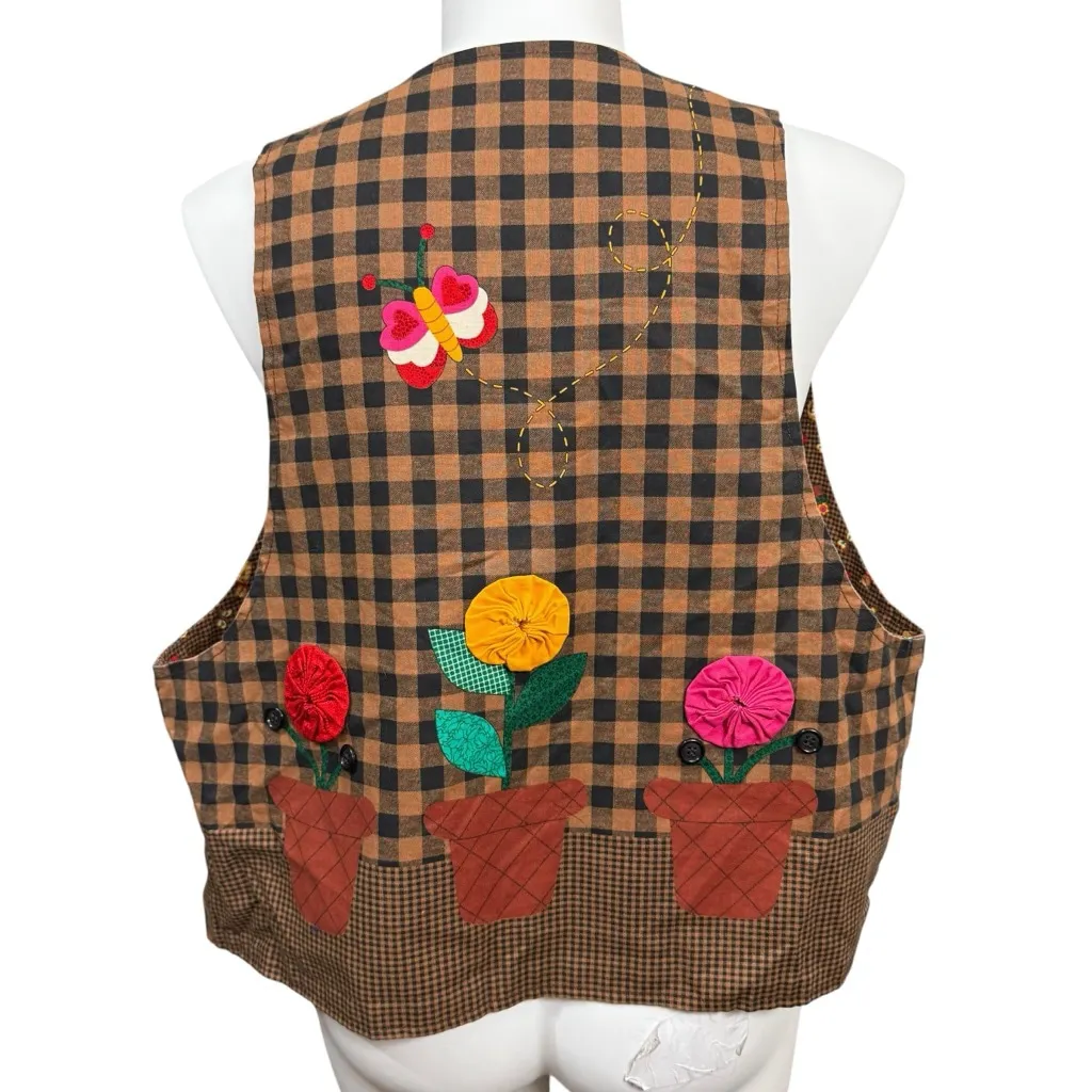 Vintage Handmade Patchwork Cat & Flower Appliqué Vest Women’s Size Large - Image 5
