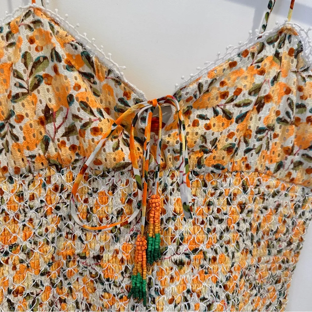 NWT FARM Rio Smocked Midi Floral Sundress Size L Yellow - Image 5