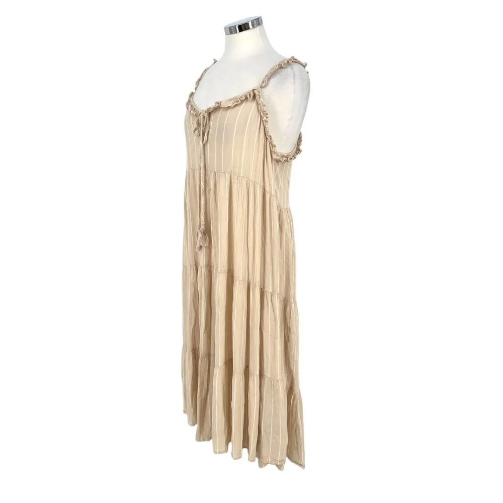 Charlie Paige Beige Sleeveless Tiered Maxi Dress With Ruffle Details Size Small - Image 4