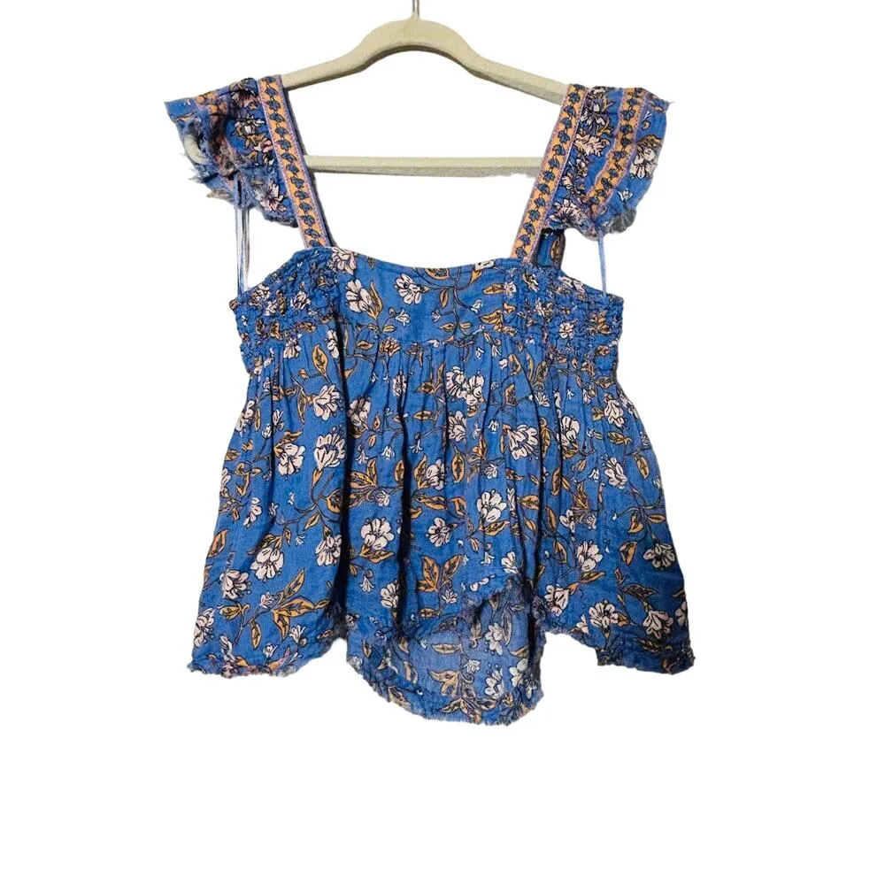 NEW Free People Nala Printed Babydoll Top Blue Oversize Ruched Top Size XS - Image 3