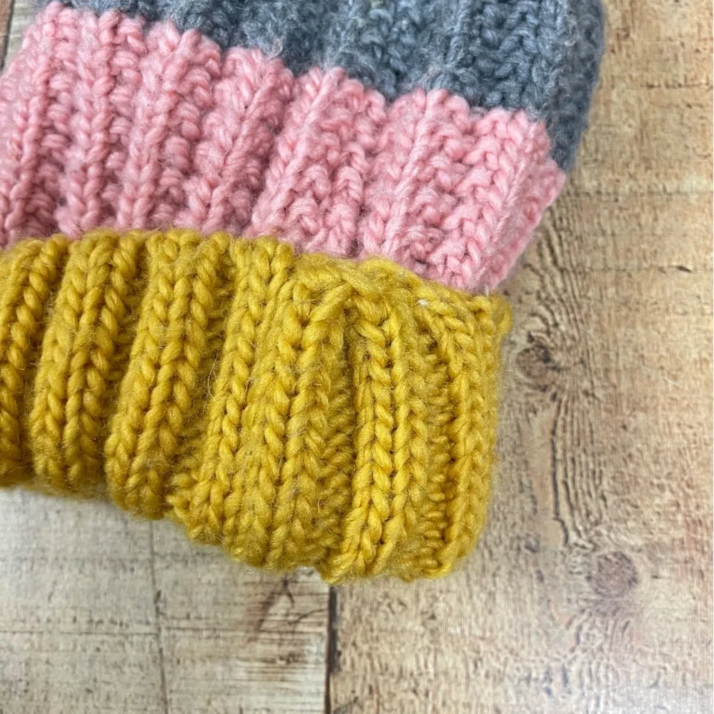 Chunky Knit Pom Fleece Lined Warm Winter Beanie Pastel Mustard Yellow Preppy Pink - Image 6
