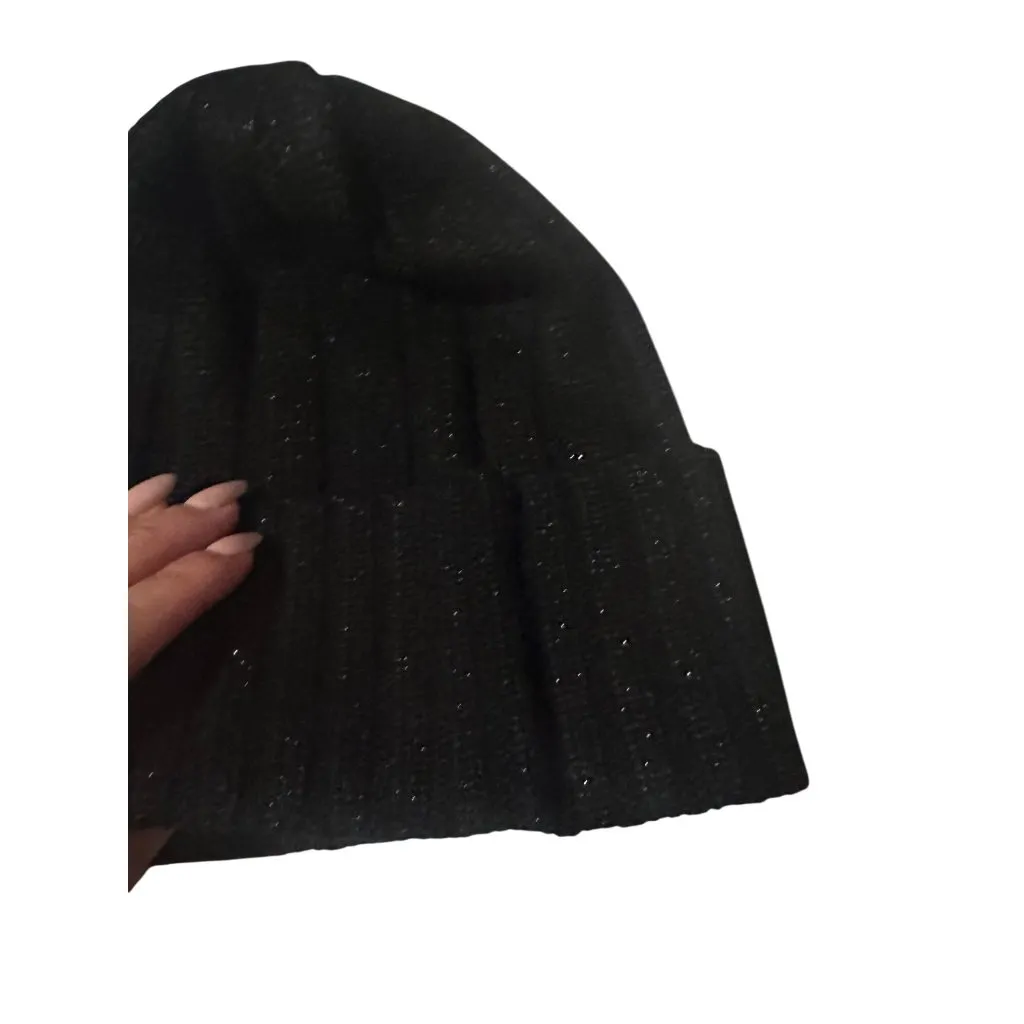 KATE SPADE Black Metallic Bow Beanie Winter Hat NEW NWT - Image 6