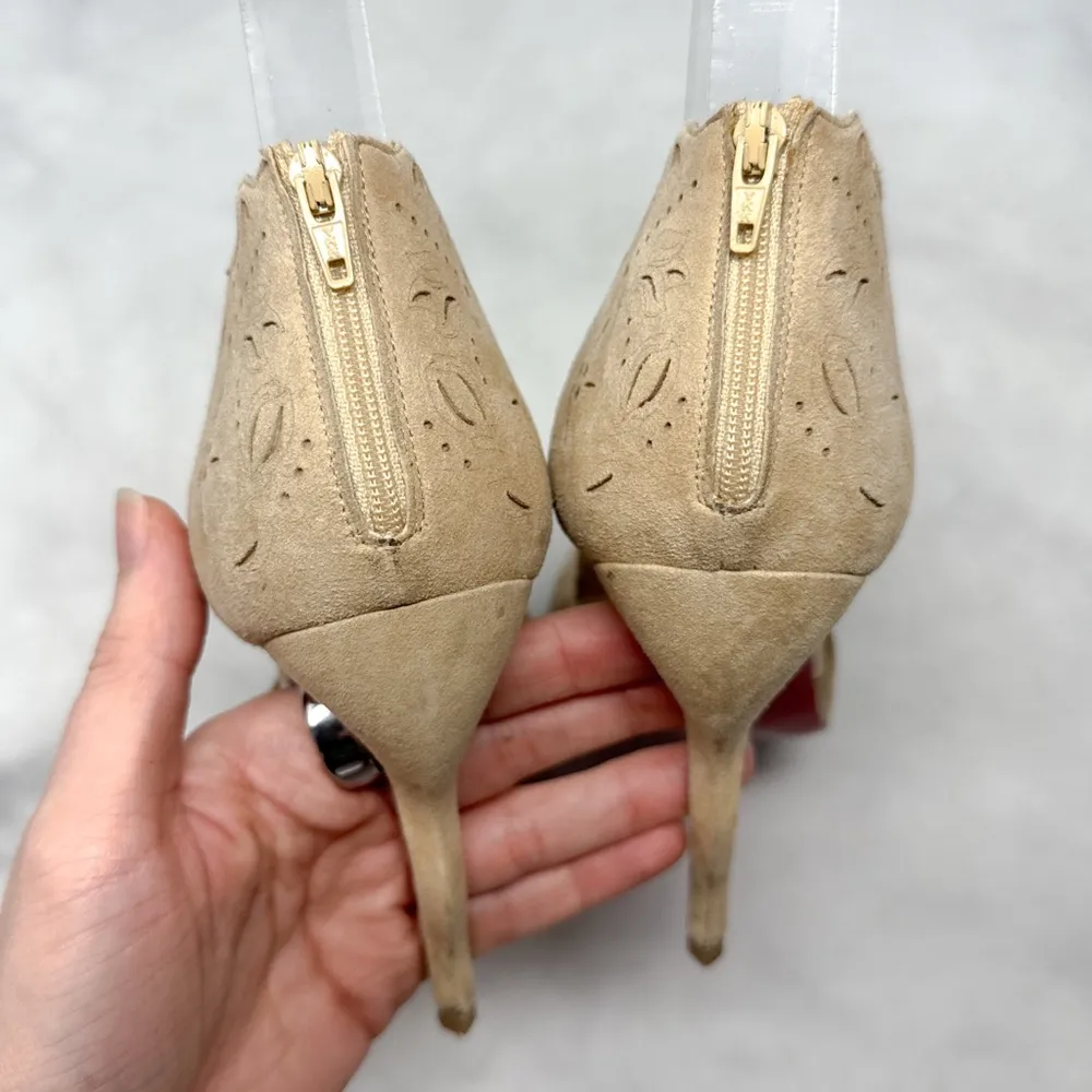Christian Louboutin Decoupadiva 120 Suede Stiletto Heel Sandal Pumps Nude 35 - Image 9