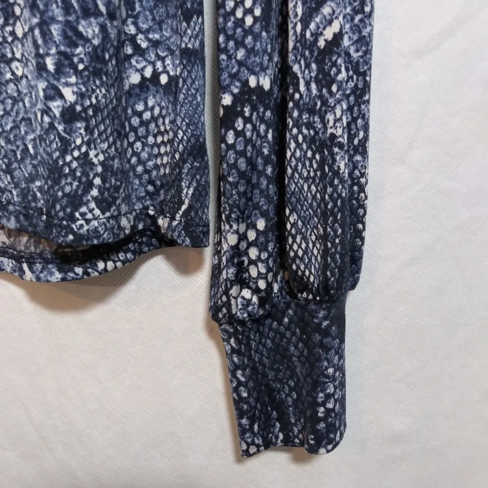 Andria Lieu Blue Snake Print Mock Neck Long Sleeve Blouse Top Size M Size M - Image 3