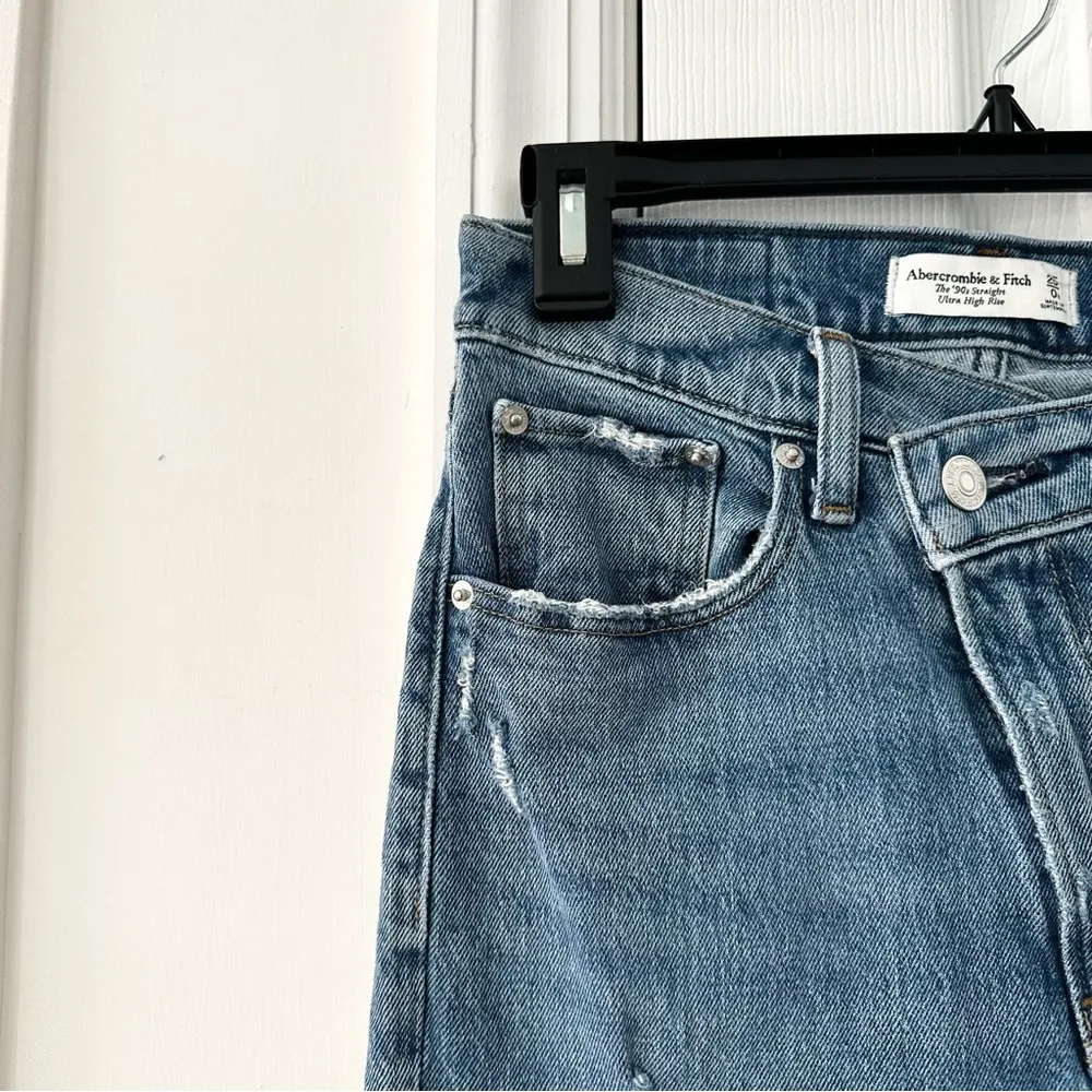 Abercrombie 90s Straight Ultra High Rise Denim Jeans Criss Cross Waist 25 R - Image 6