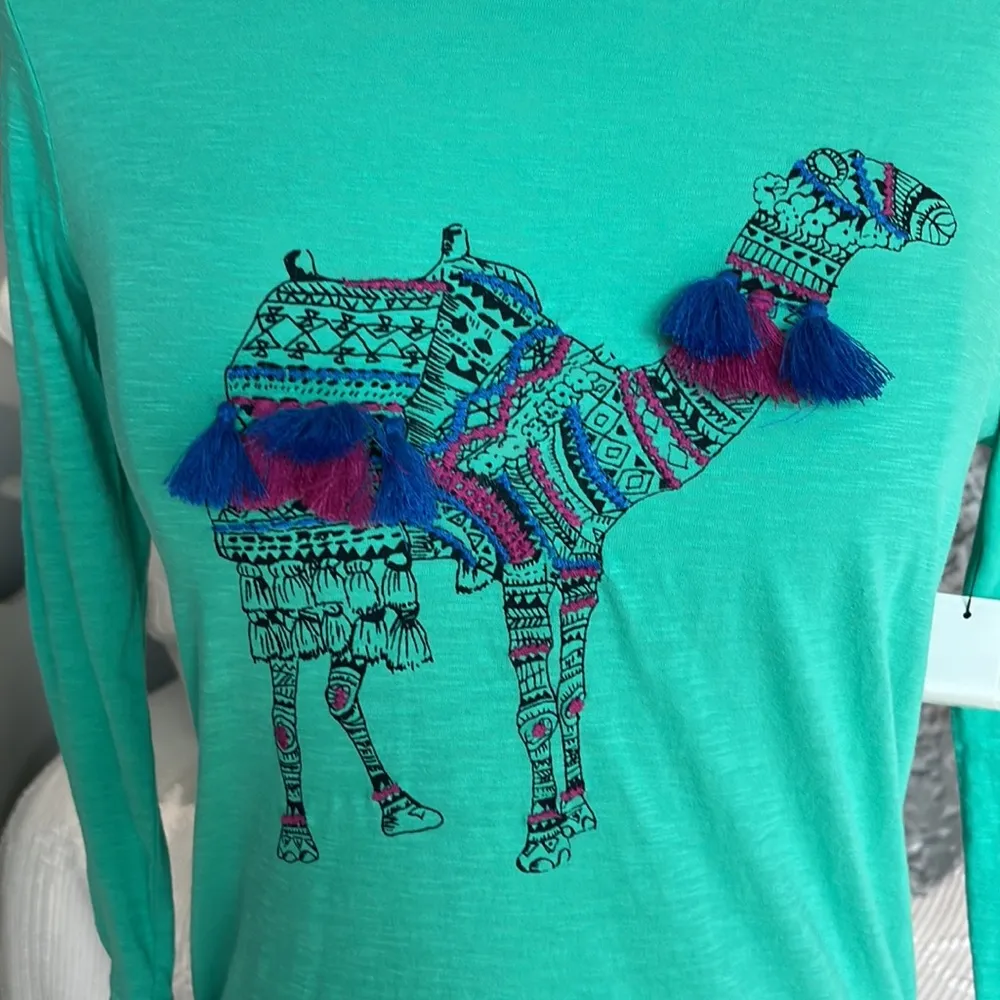 Crown and Ivy PP Camel Shirt Tassels Green Top 3/4 Sleeve New Size Small - Image 7