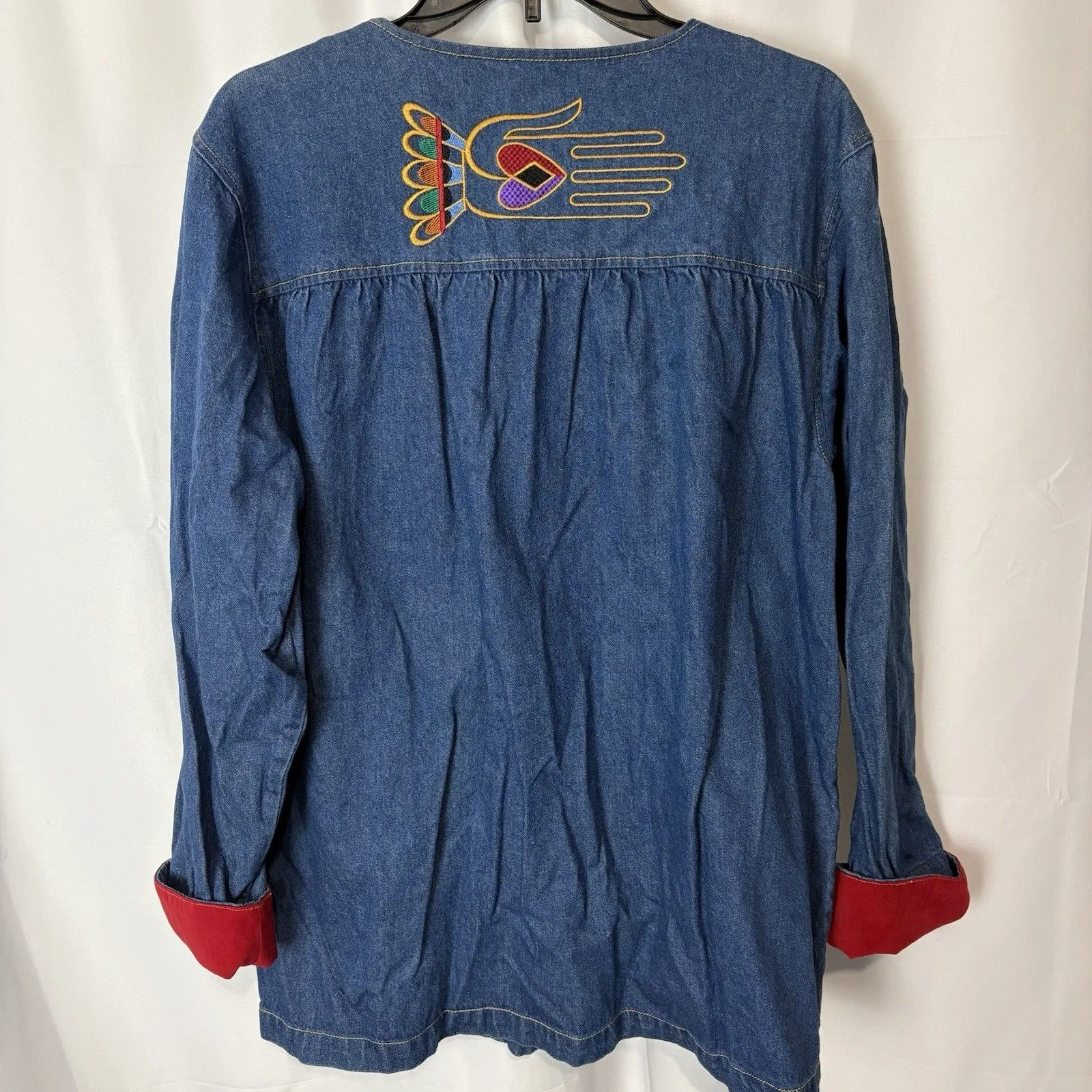 Bob Mackie Wearable Art Denim Jacket Colorful Embroidery Large Artsy Funky 90s - Image 9
