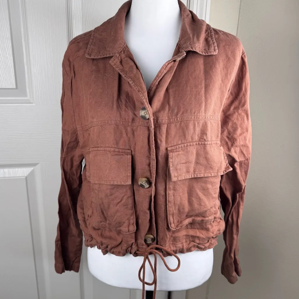 C&C California Linen Blend Utility Brown Chestnut Rust Jacket Size Medium - Image 8
