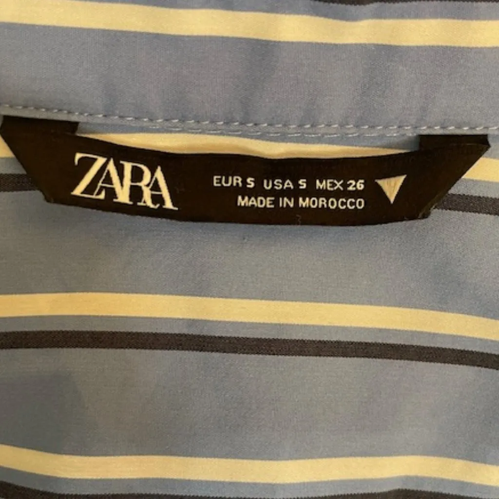 Zara Cotton Poplin Striped Hourglass Fitted Belted Shirt Dress Small - Image 9
