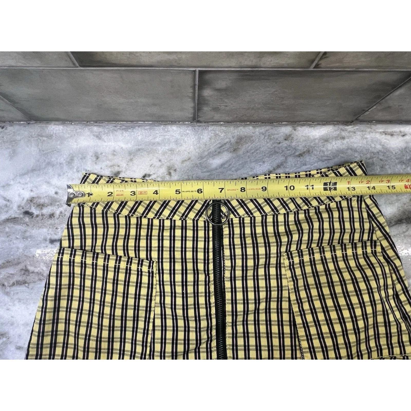 Y2K 90’s Plaid Skirt Clueless Arizona Jean Co Black Yellow Zip Juniors Twee Sz 7 - Image 4