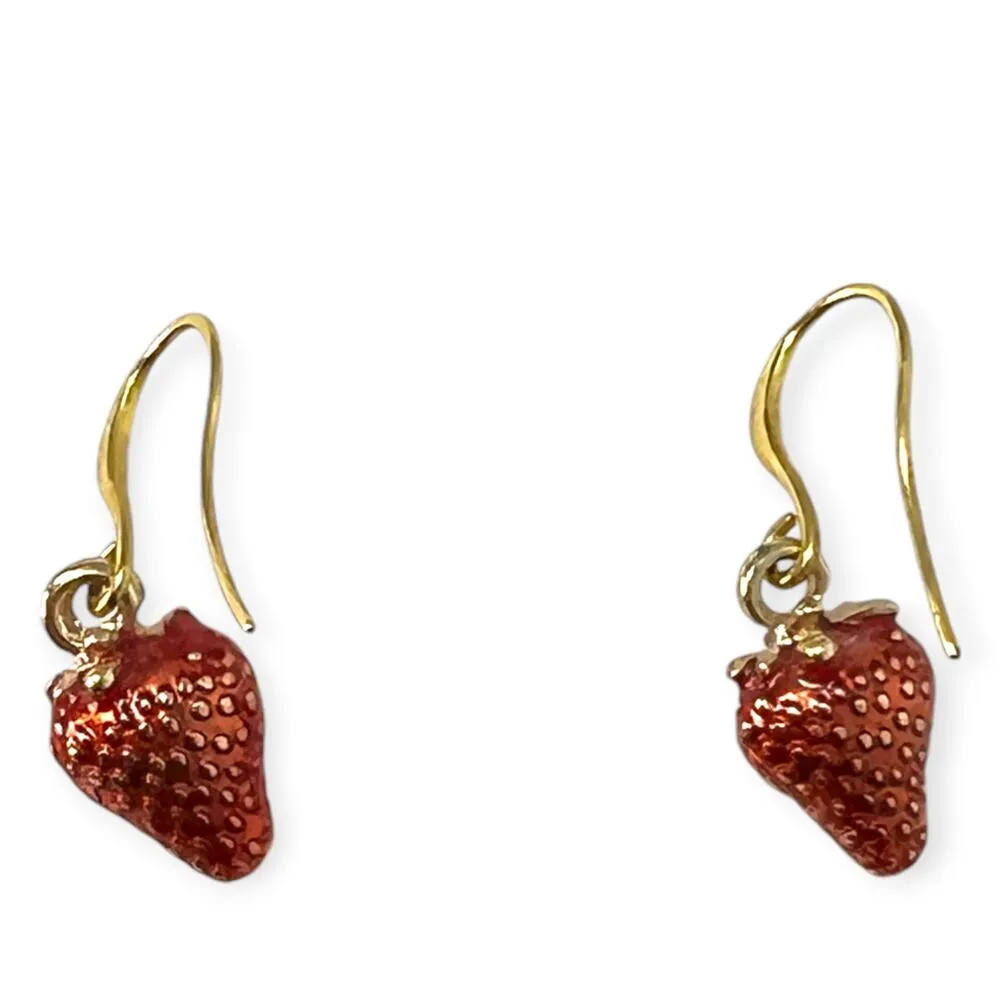 STRAWBERRY EARRINGS Fruit Earrings Gold Charm Berries Red - Image 4