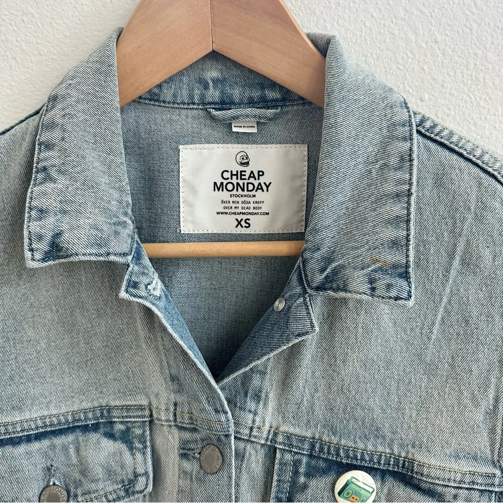 Cheap Monday Denim Vest XS Blue Denim Button Up Rocker Grunge Punk - Image 2