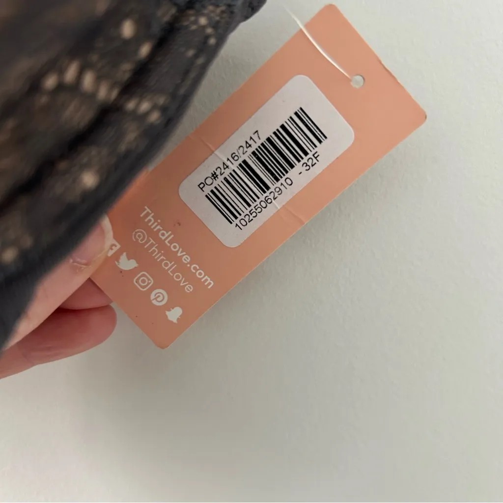 Thirdlove All Day Lace 24/7 Contour Plunge Bra Dark Grey 32D NWT - Image 4