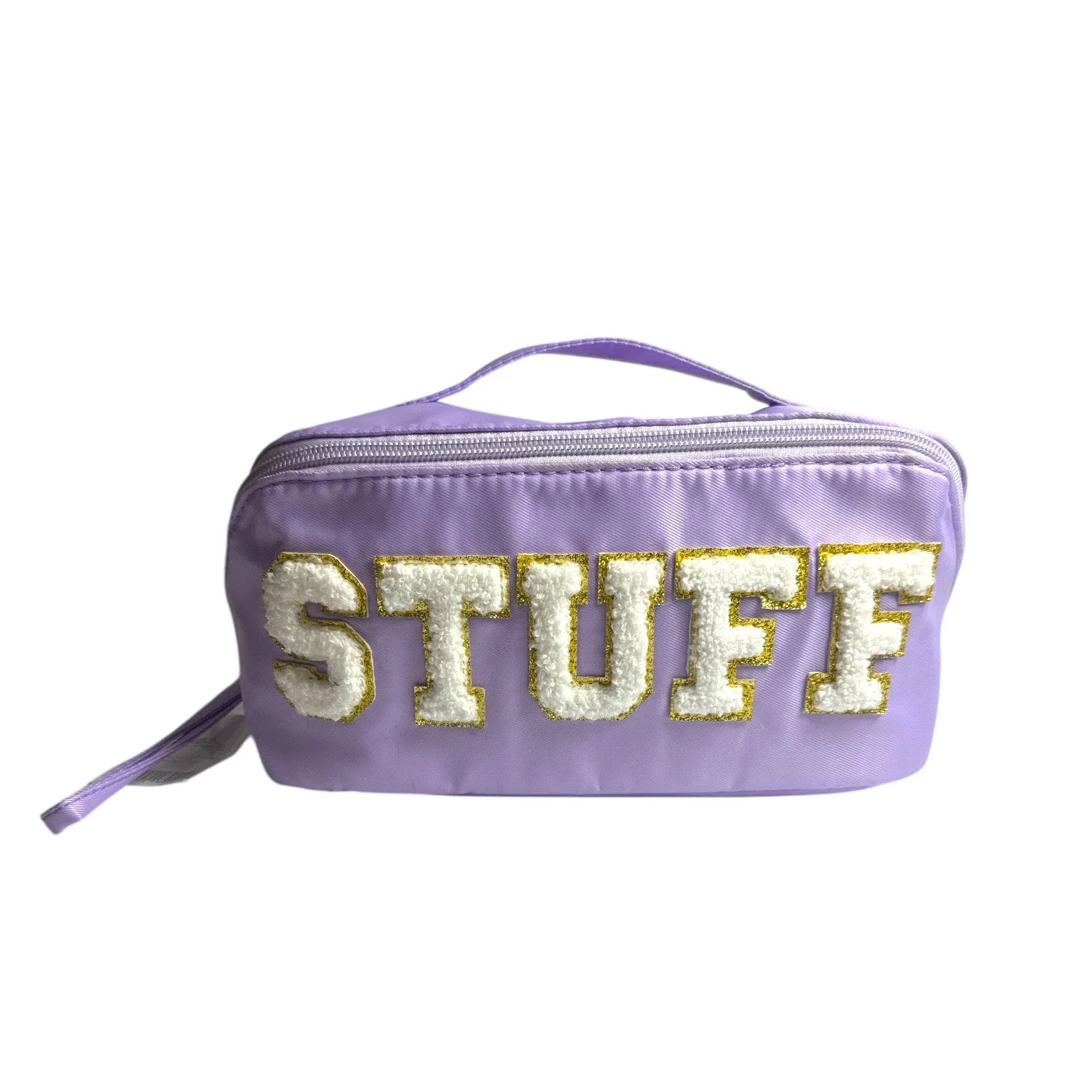 Lavender “STUFF” Cosmetic Bag Chenille Letter Makeup Organizer Purple - Image 8