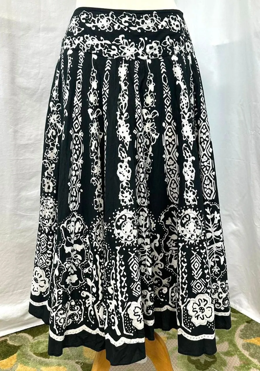GRACE ELEMENTS Black White Floral Max Skirt Womens 6 Cotton Boho Prairie Western - Image 1