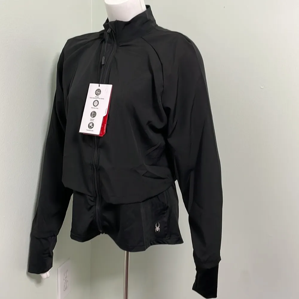 SPYDER Active Full Zip Layered Lightweight Jacket Black Biking Running NWT - Image 4